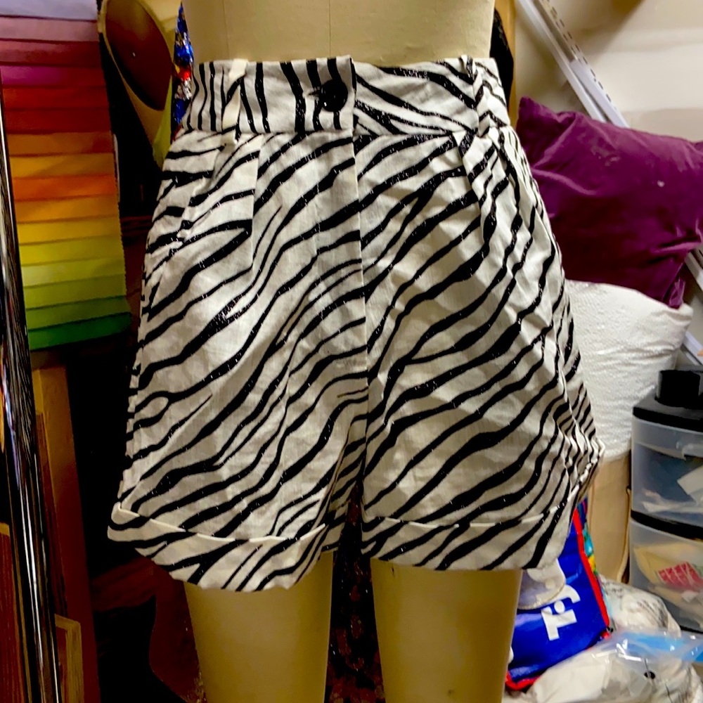The Kooples zebra striped glitter linen pleated shorts size 2